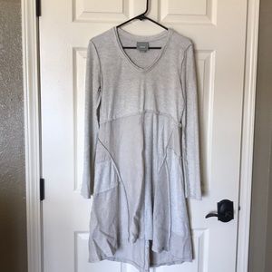 Mauve long sleeve cream dress.